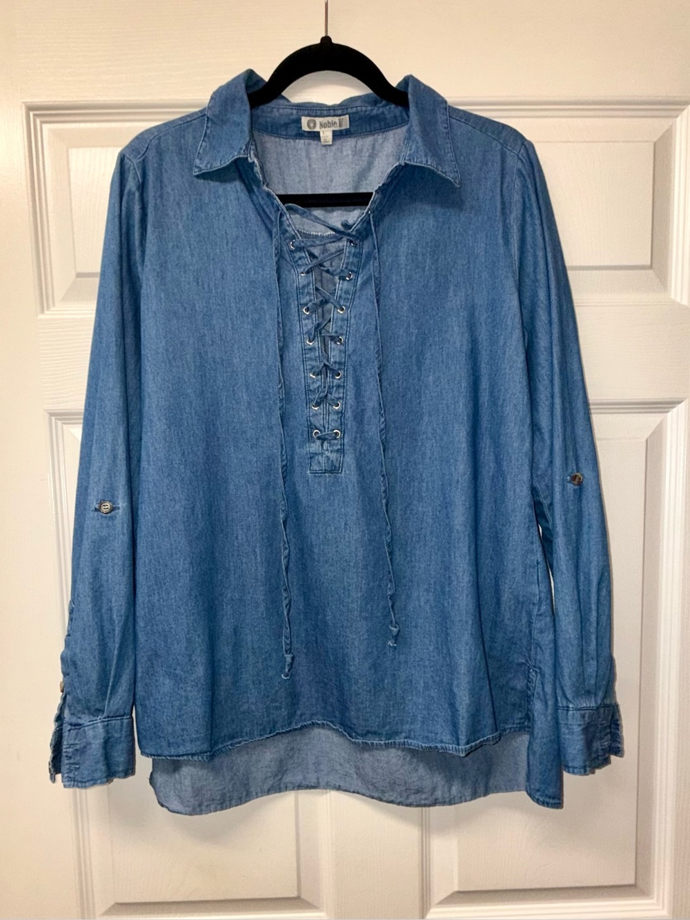 Noble U Chambray Denim Lace Up Pullover Shirt | Size: L
